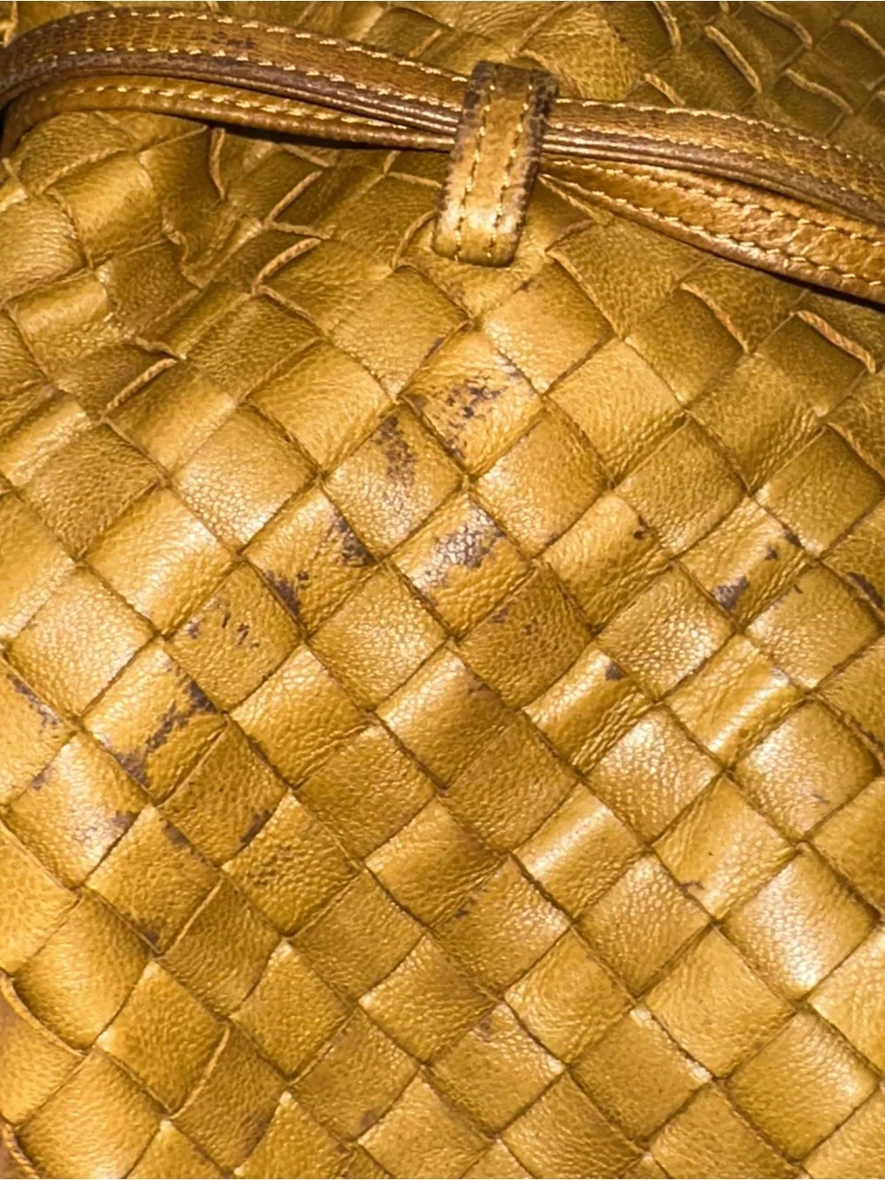Vintage Bally International Woven Leather Drawstring Bucket Bag Lambskin Italy